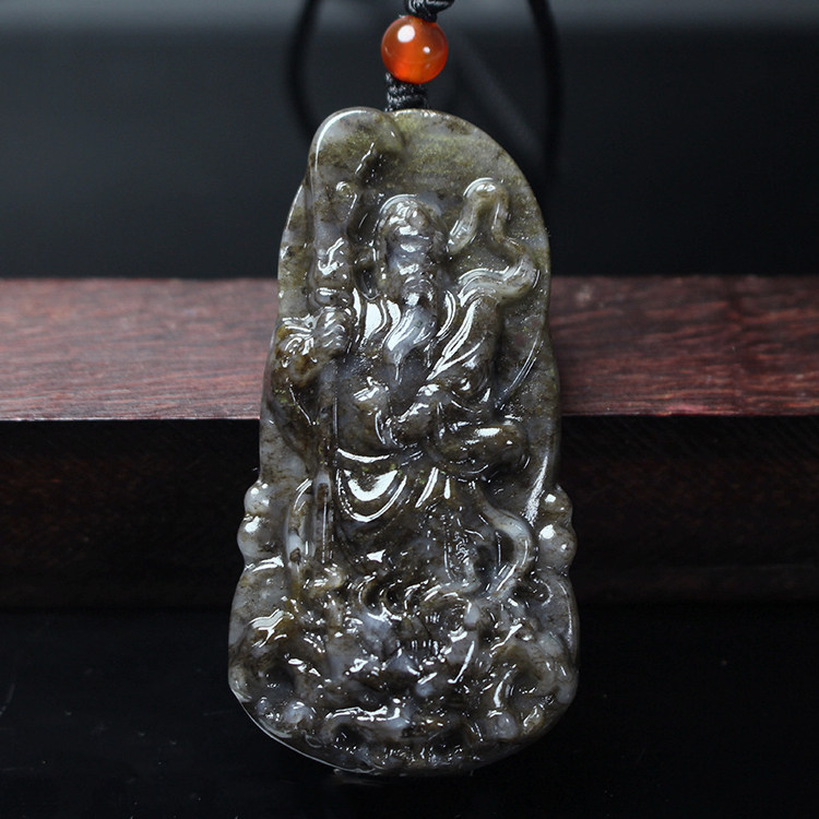 天然南阳玉独山玉独玉关公吊坠