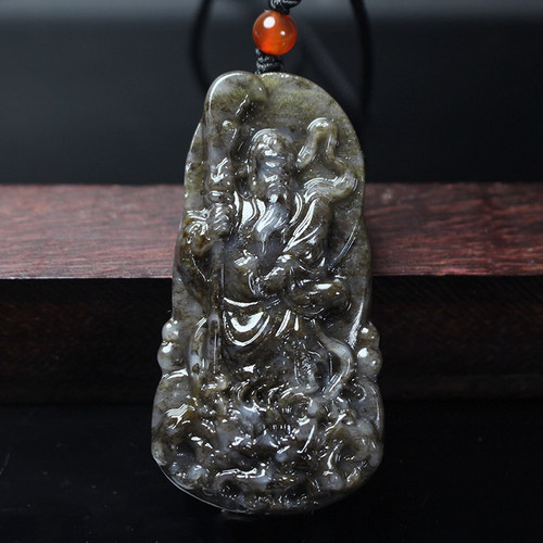 天然南阳玉独山玉独玉关公吊坠