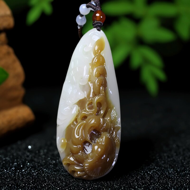 天然和田玉糖白玉八方来财