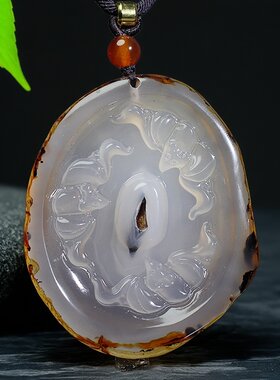 天然原矿带皮玛瑙挂件福临门项坠