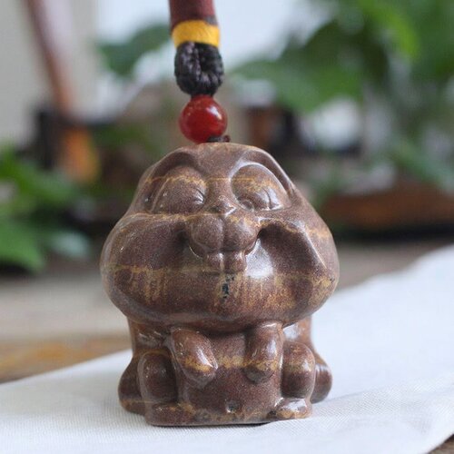 天然木纹石小兔子小摆件把玩