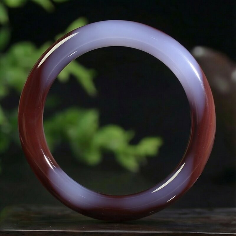 天然紫红玛瑙圆条手镯