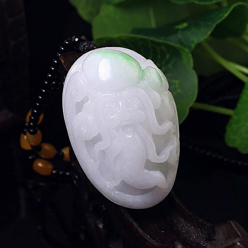 包邮送证！天然a货飘绿翡翠寿星福寿如意挂件挂饰男女玉项坠