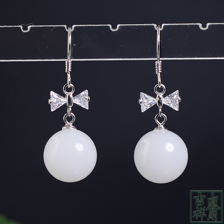 天然白玉耳环玉耳饰耳坠耳线玉石
