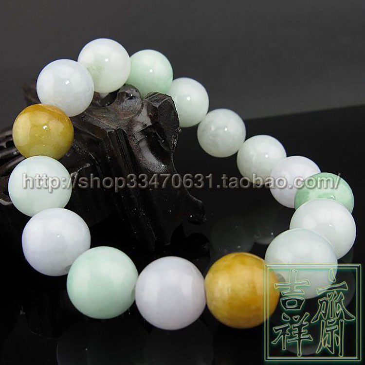 包邮送证天然缅甸a货翡翠玉手珠圆珠手链大款男士女款14mm玉石