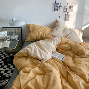 ins 纯色床单四件套纯棉全棉一米二床笠品学生宿舍床上三件套秋i.