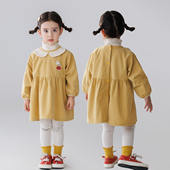 韩版 女宝宝护衣秋冬灯芯绒防水防脏吃饭围兜婴幼儿公主风反穿罩衣