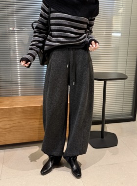 淳清衣社2025冬季98021拼色显瘦纯色羊毛抽绳松紧腰弯刀休闲裤女
