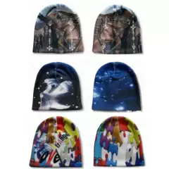 Dreamy Graffiti Retro Dark Starry Sky Healing Print Warm Trendy Niche Artistic Autumn and Winter Beanie Knit Hat