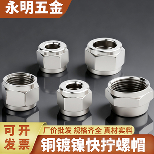 铜镀镍快拧螺帽公制内螺纹六角螺母气动接头4 6 8 10 12 14 16mm