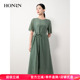 HONRN HH22OL651 红人桑蚕丝棉系带遮肚子收腰显瘦a字连衣裙女夏季