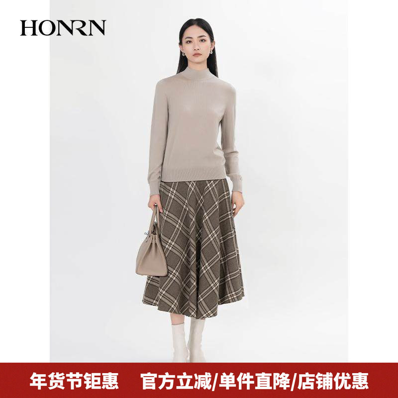 HONRN/红人修身灰色打底羊毛衣针织衫内搭上衣女秋冬HH55OM105