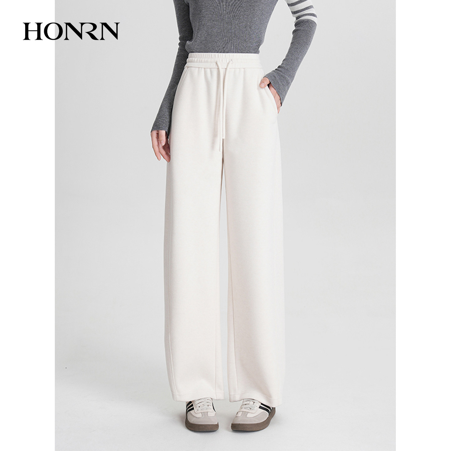 HONRN/红人松紧腰直筒阔腿休闲裤