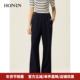 HONRN 红人橡筋腰棉混纺微弹直筒阔腿运动休闲裤 女春秋HJ11OK175