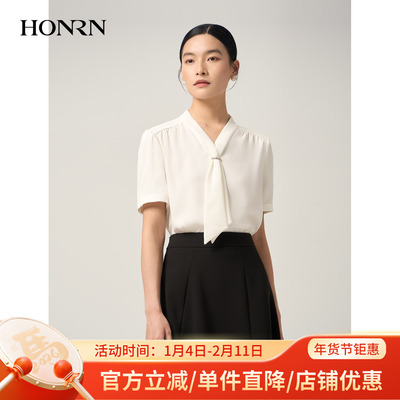 HONRN/红人气质飘带v领衬衫上衣