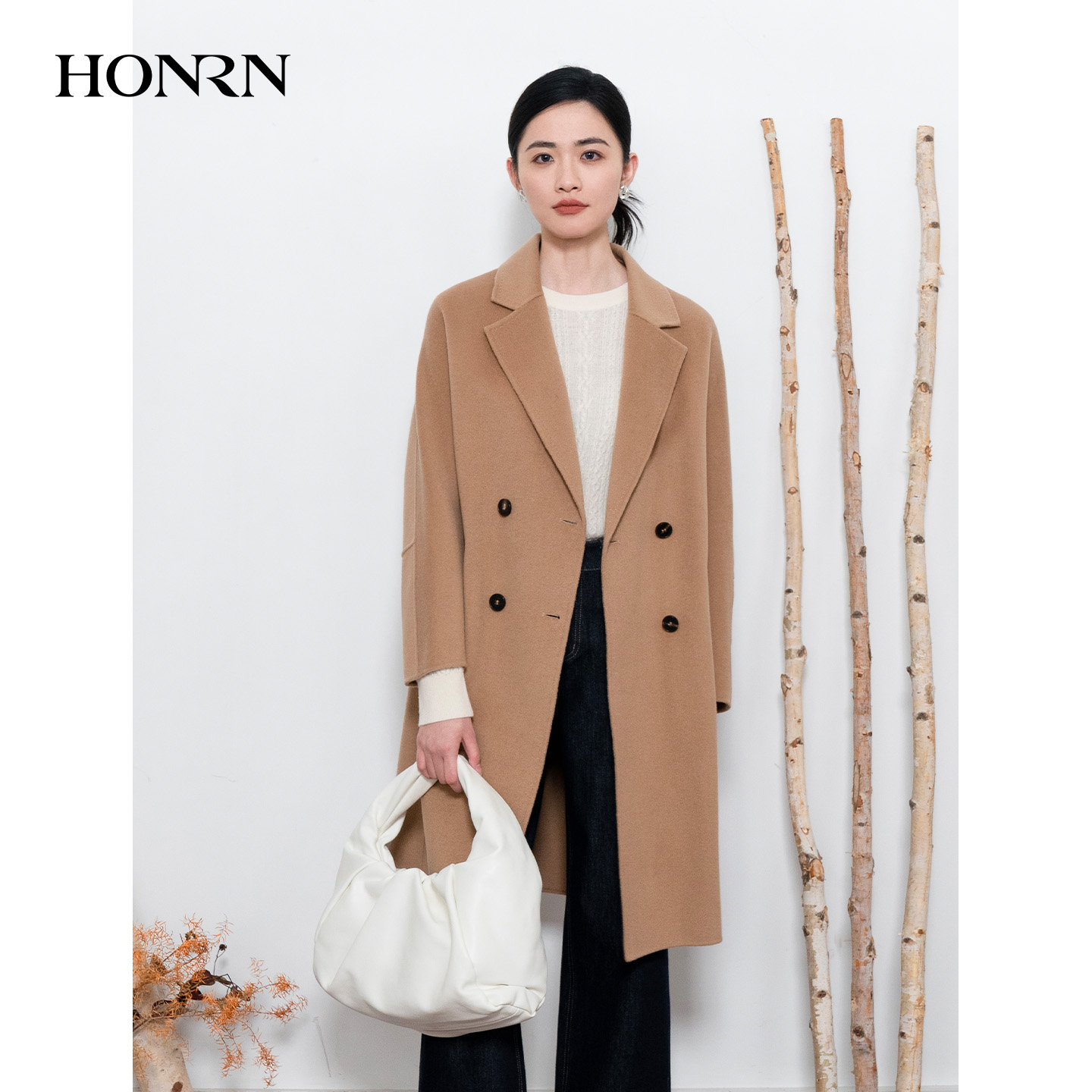HONRN/红人双排扣双面羊毛呢大衣