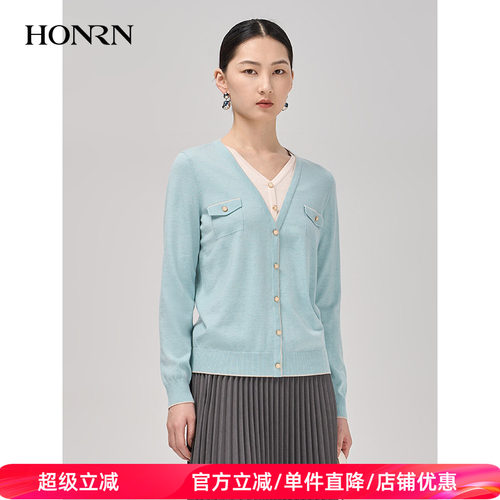HONRN/红人V领长袖针织衫上衣