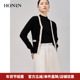 红人秋季 黑色长袖 v领羊毛衣针织衫 HONRN 上衣外套女开衫 HI39OM006