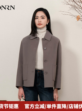HONRN/红人显瘦单排扣翻领双面羊毛呢子大衣外套女秋冬HI55OD887