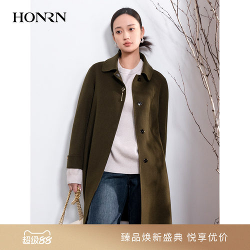 HONRN/红人中长款双面羊毛呢大衣