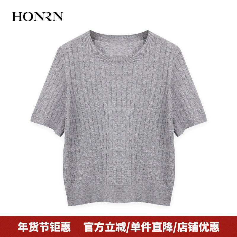 HONRN/红人薄款宽松显瘦圆领套头短袖针织衫上衣女夏HK29OM015,女装/女士精品,毛针织衫,淘宝优惠券,粉丝福利购,淘宝优惠卷