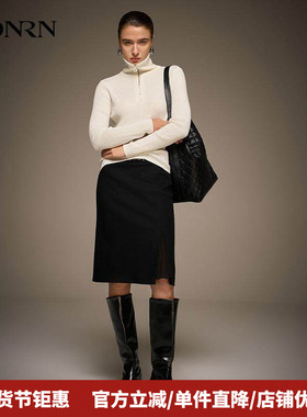 HONRN/红人修身显瘦翻领高领羊毛衣针织衫上衣女春秋款HI55OM652