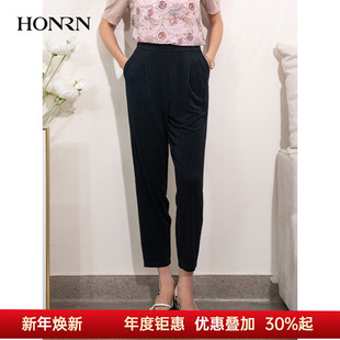 子直筒休闲裤 黑色九分裤 女夏HI22OK249 红人宽松显瘦薄款 HONRN