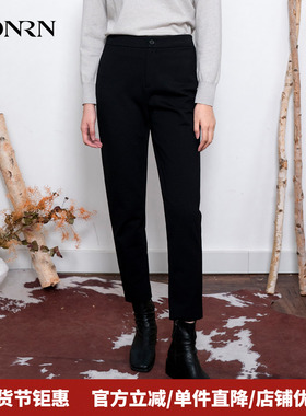 HONRN/红人气质黑色修身显瘦垂感加厚直筒休闲裤女秋冬HI55OK274