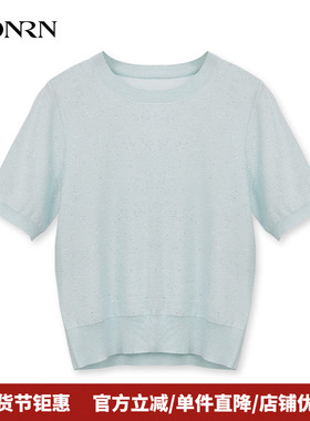 HONRN/红人宽松显瘦短袖薄款圆领套头针织衫上衣女夏HK29OM014