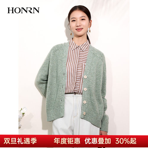 HONRN/红人v领针织衫开衫外套