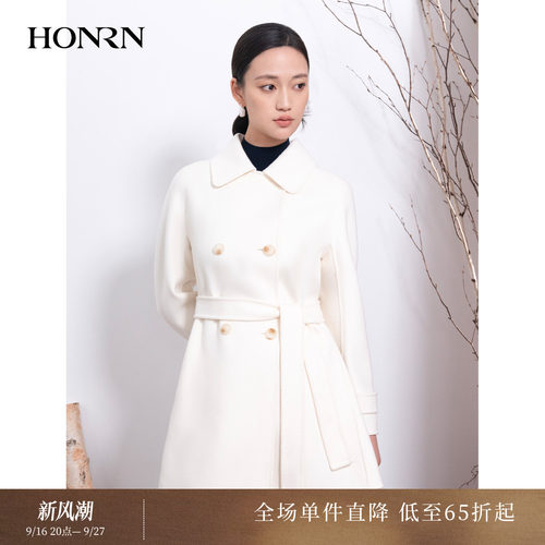 HONRN/红人系带山羊绒羊毛大衣