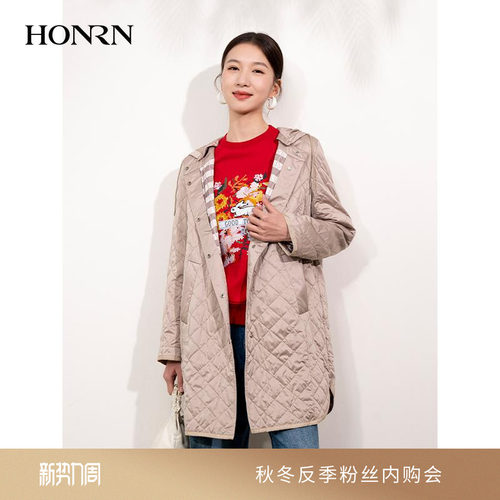 HONRN/红人中长款连帽夹棉外套