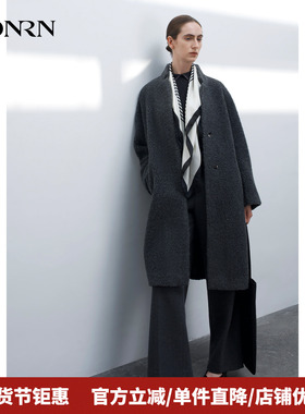 HONRN/红人双面驼绒灰色保暖大衣女秋冬款HK58OD757
