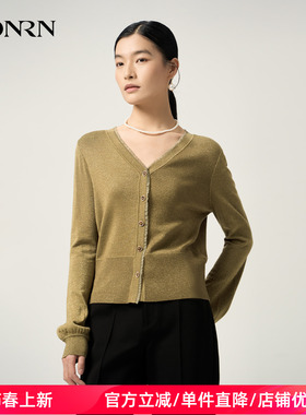 HONRN/红人老钱风V领显瘦羊毛混纺针织衫开衫上衣女春秋HJ11OM309
