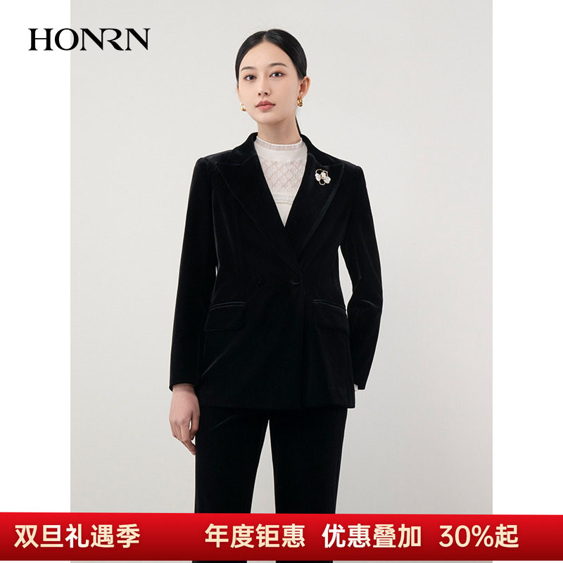 HONRN/红人套装长袖丝绒西装外套