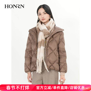 HONRN/红人时尚轻薄白鹅绒短款连帽羽绒服外套女款冬季HH55YR089