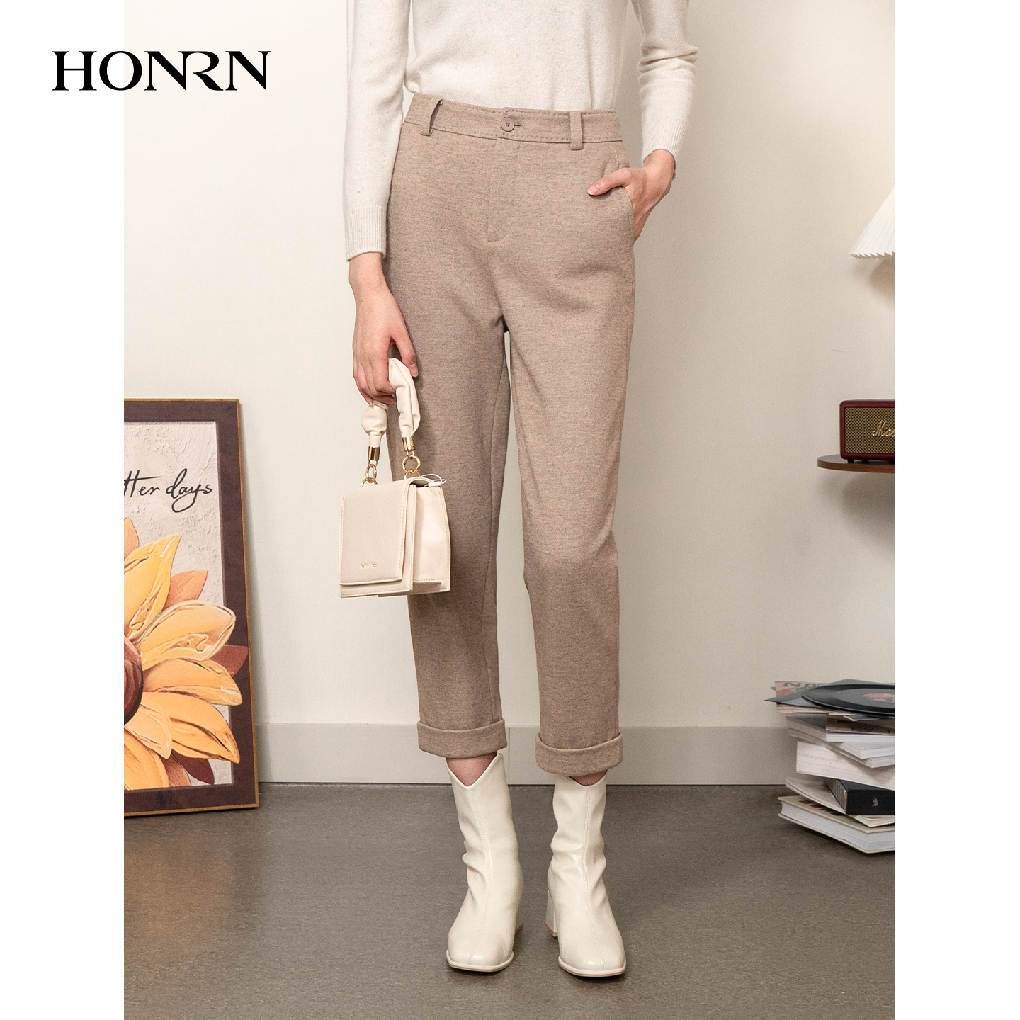 HONRN/红人羊毛呢子直筒休闲裤