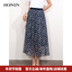 HONRN 红人松紧腰印花裙子a字百褶裙显瘦半身裙长款 女夏HI22OQ922