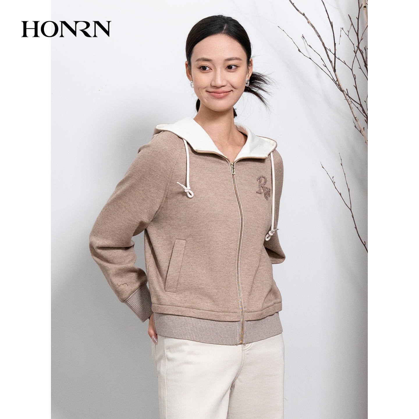 HONRN/红人连帽羊毛棉混纺外套