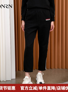 HONRN/红人宽松显瘦松紧腰黑色直筒运动休闲裤女春秋款HI55OK137