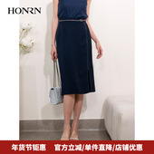 HONRN 红人气质遮肉显瘦网纱拼接中长款 裙子半身裙女夏HI22OQ925