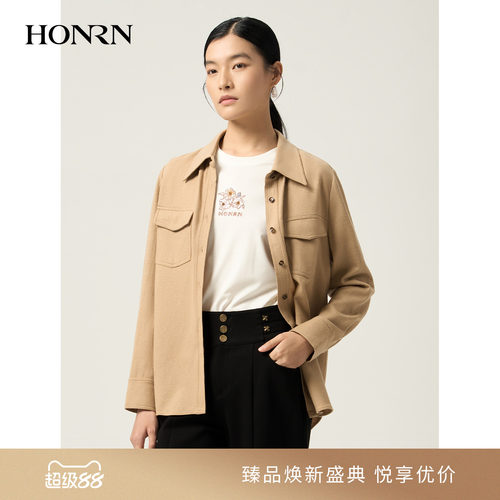 HONRN/红人翻领羊毛衬衫开衫外套