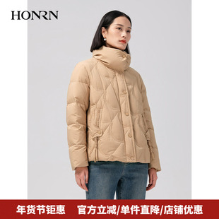 HONRN/红人休闲短款立领保暖鹅绒羽绒服外套女款冬季HI59YR112