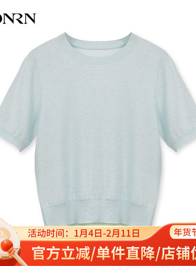 HONRN/红人宽松显瘦短袖薄款圆领套头针织衫上衣女夏HK29OM014