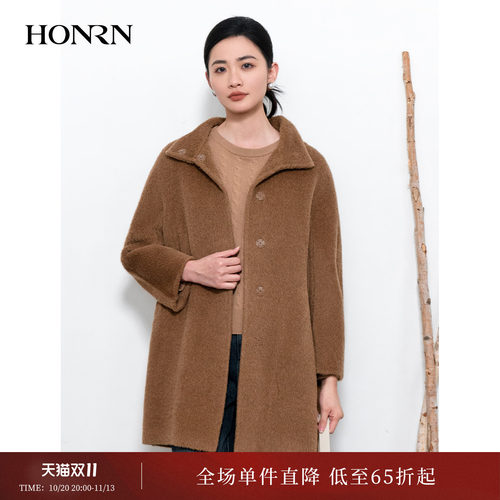 HONRN/红人羊驼毛羊毛呢大衣外套