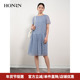 HONRN 红人蓝色格纹裙子遮肚子显瘦A型大摆连衣裙女夏季 HH22OL772