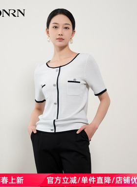 HONRN/红人白色修身打底内搭短袖圆领针织衫上衣女春秋HH11OM680