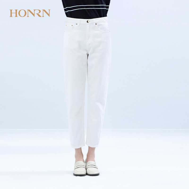 HONRN/红人新款宽松白色裤子薄款显瘦棉质直筒牛仔裤休闲裤女夏季