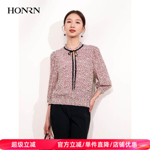 HONRN/红人印花淑女气质衬衫上衣