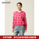 HONRN 红人提花爱心连帽套头羊毛棉针织衫 上衣女春秋HJ11OM336